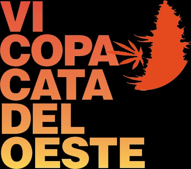 Logo de la VI Copa Cata del Oeste: el nombre en letras gruesas naranjas y la silueta de una flor.