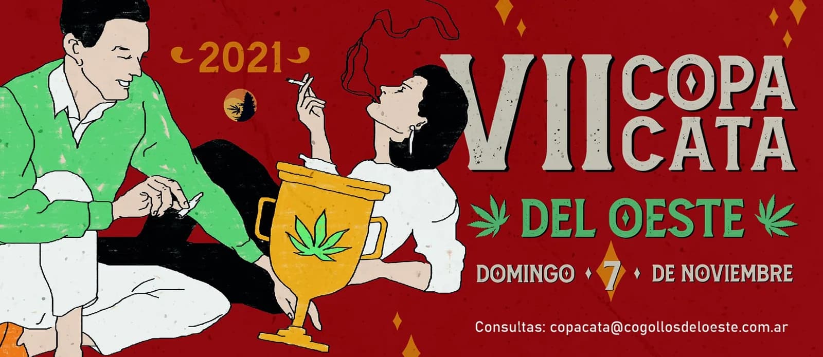 Entrada de la VII Copa Cata del Oeste, con la ilustración del flyer: la pareja junto a la copa. Domingo 7 de noviembre.