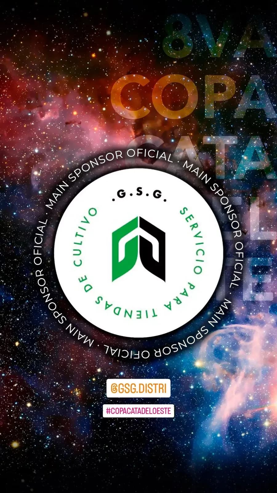 Placa de sponsor principal de la 8va Copa, con el logo de un servicio para tiendas de cultivo.
