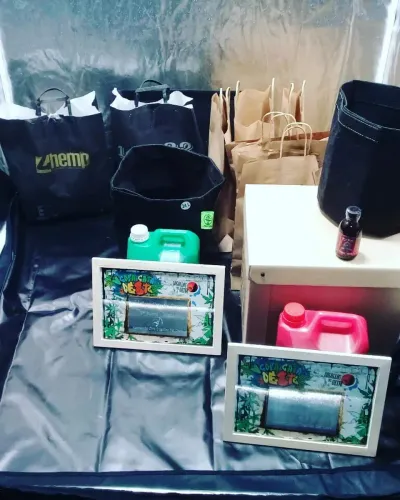 Premios en una carpa de cultivo: diplomas de la Copa, macetas de tela y fertilizantes, Copa Cata del Oeste 2018