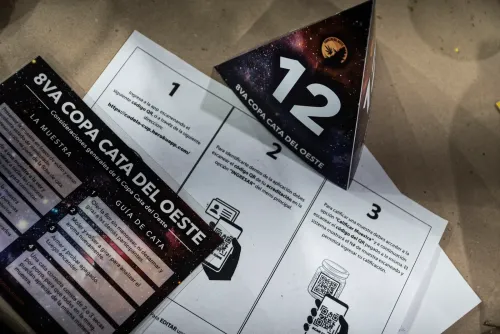 Guía de cata, cartel de la mesa 12 e instructivo de la aplicación, Copa Cata del Oeste 2022